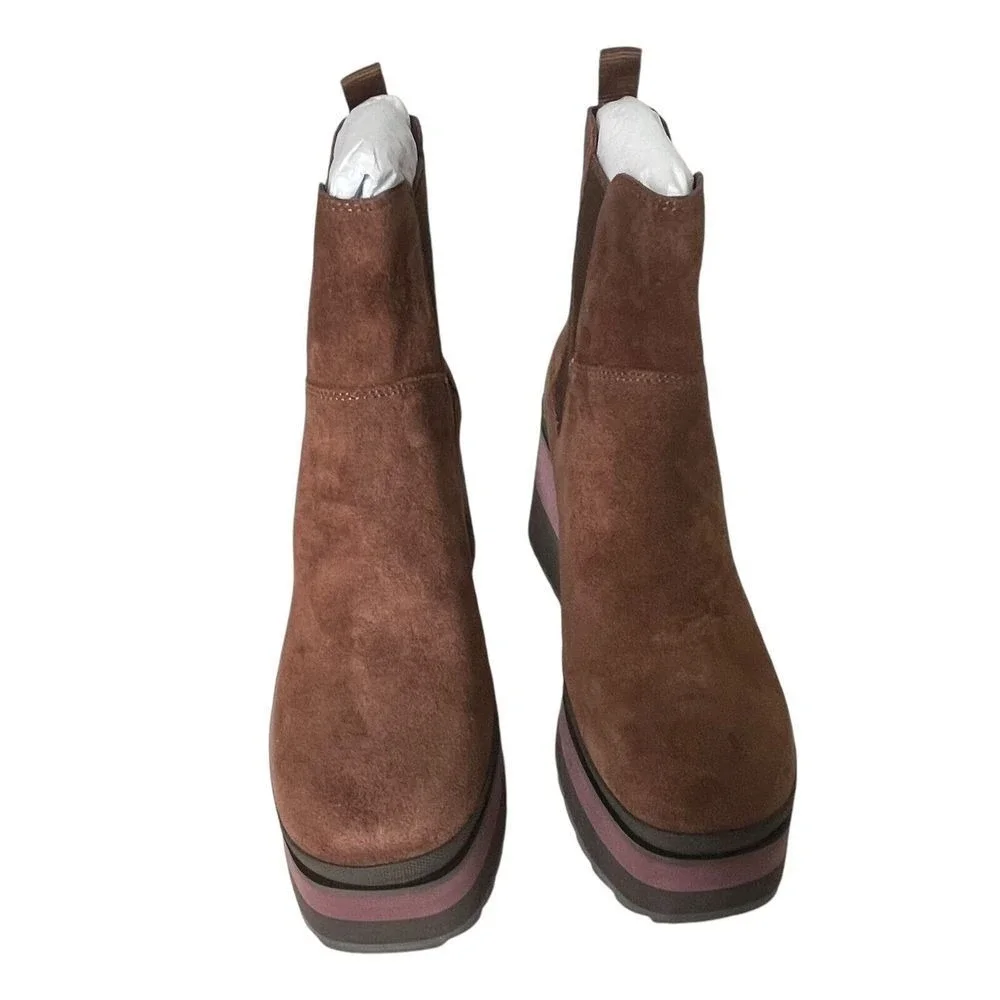 Naked Feet Suede Platform Ankle Boots Brown Chelsea Style Comfortable Sz 8.5 NWB
